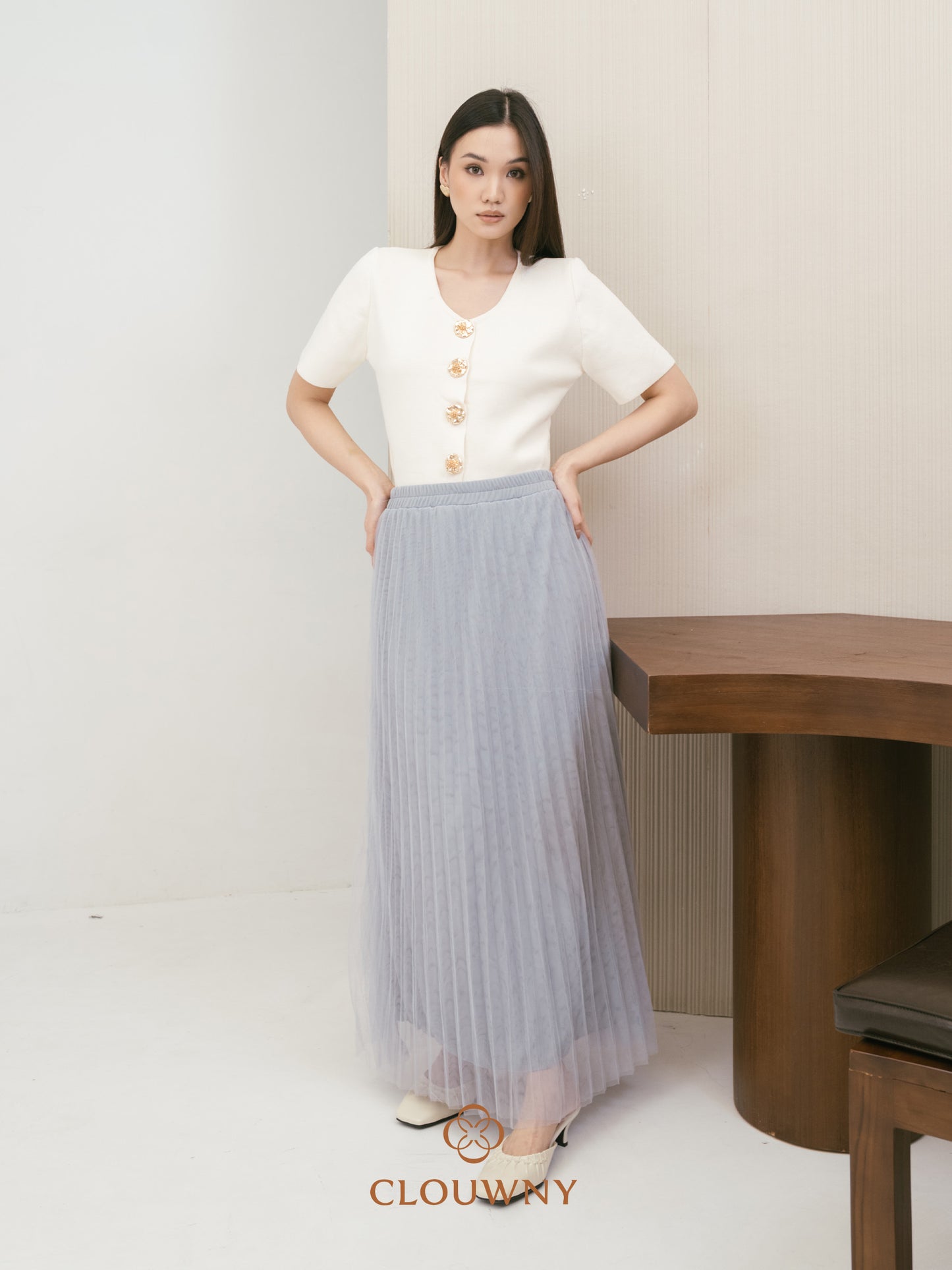 Onyva Tutu Pleats Skirt - Light Grey