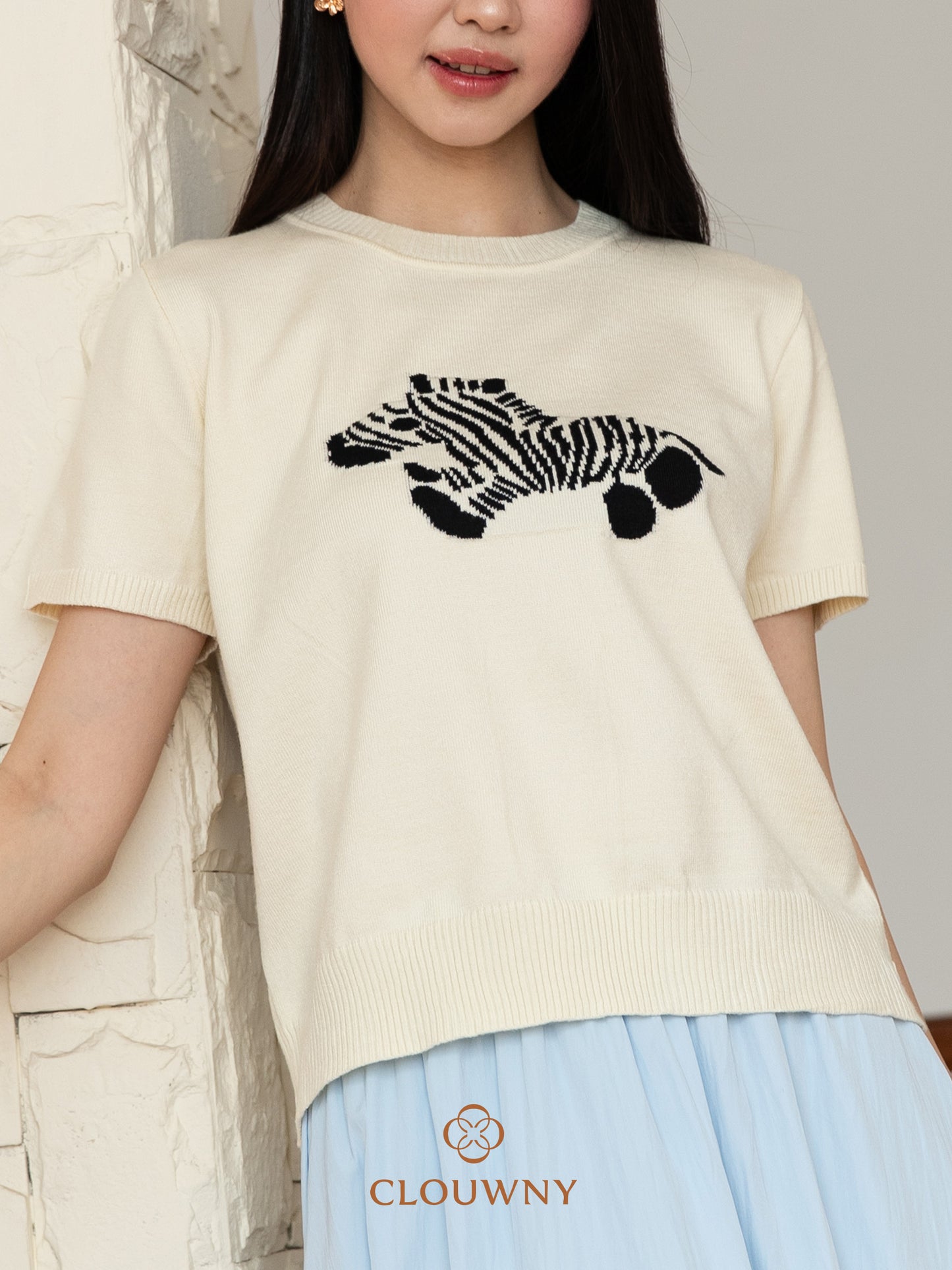 Zebra Knit Top - Cream