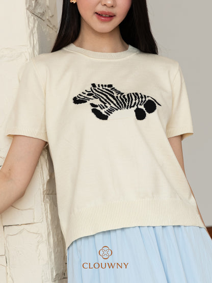 Zebra Knit Top - Cream