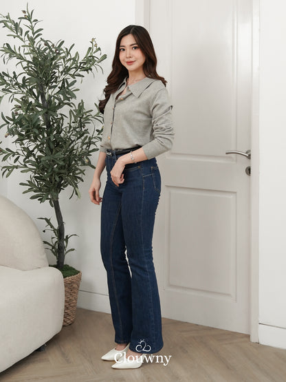 Isora Button Knit Top - Grey