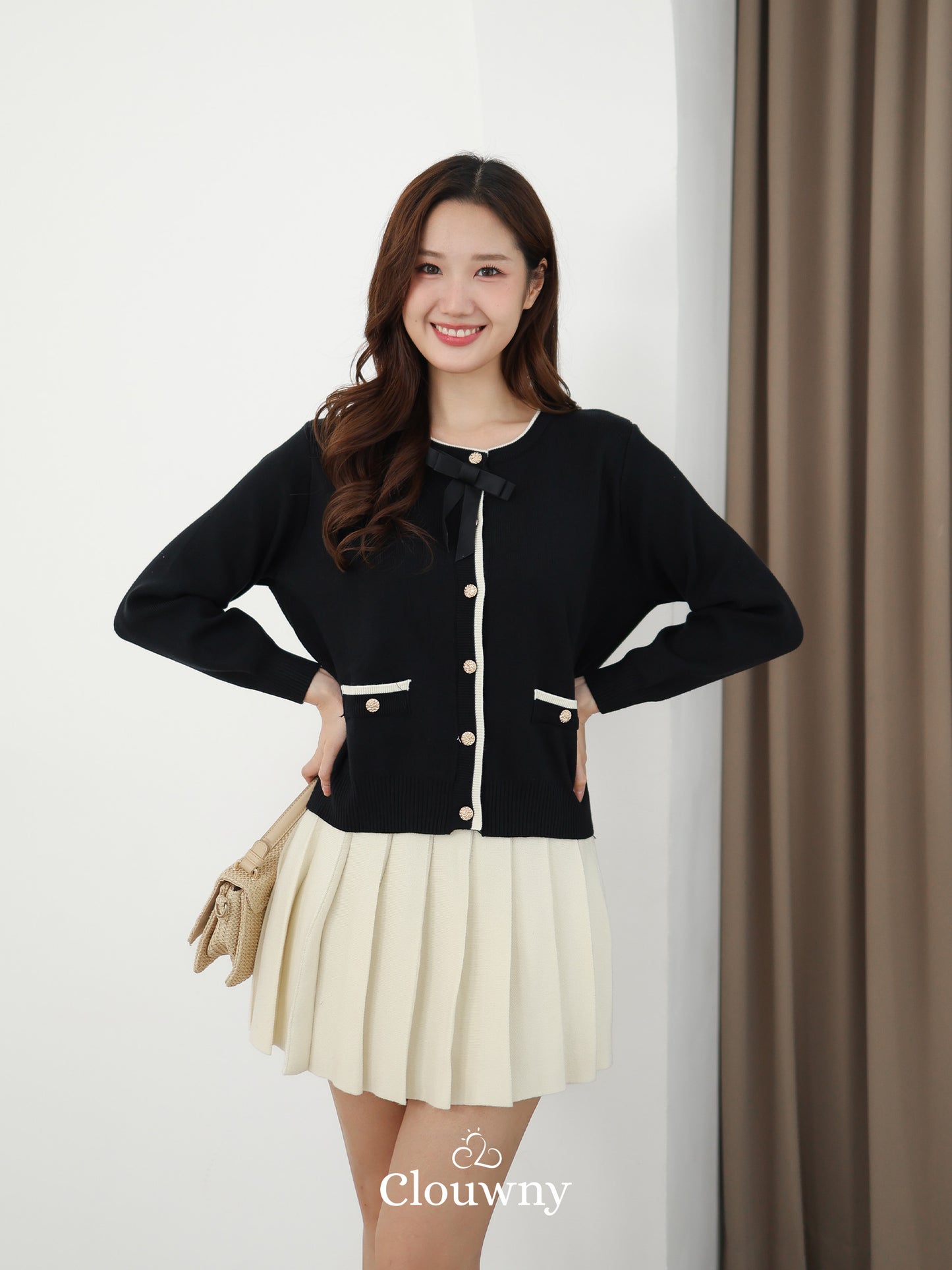 Fedora Button Knit Cardigan - Black