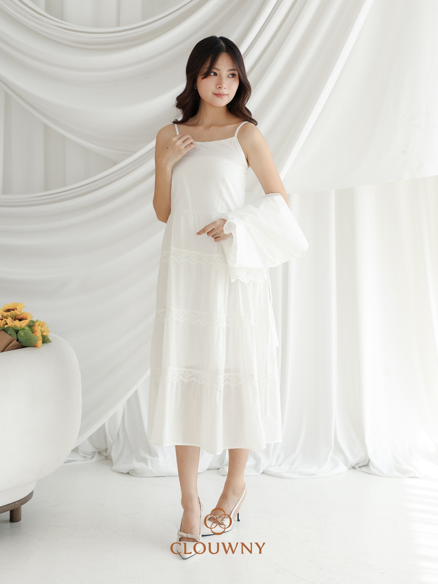 Katama Tiered Broderie Dress - White