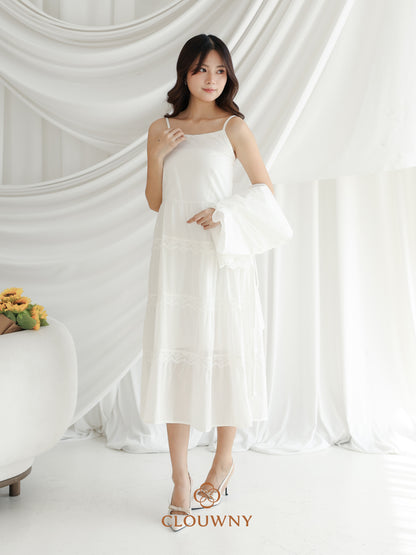 Katama Tiered Broderie Dress - White