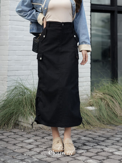 Dex Cargo Denim Skirt - Black