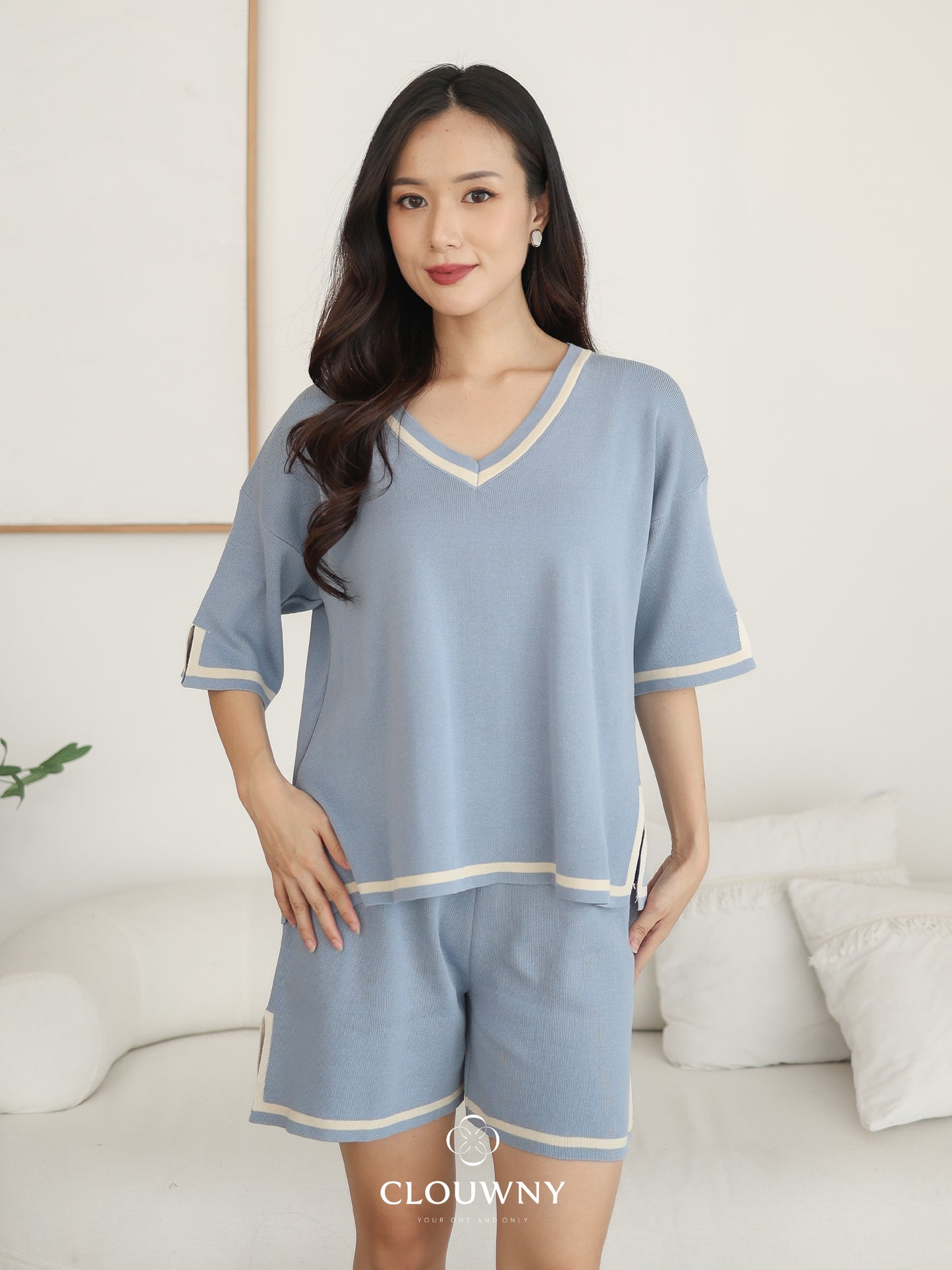 Gale Vneck Knit Set - Blue