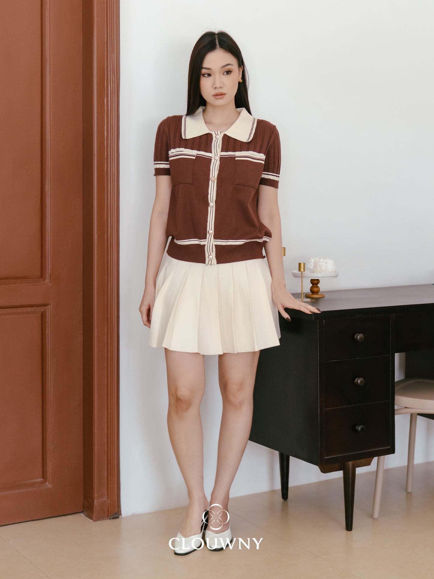 Pegi List Button Knit Top - Coffee