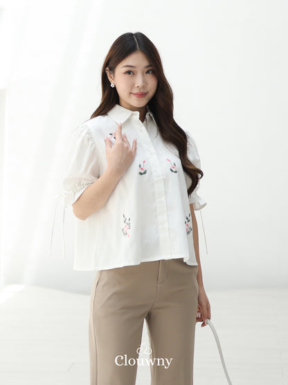 Vilna Embroidery Flower Shirt - White