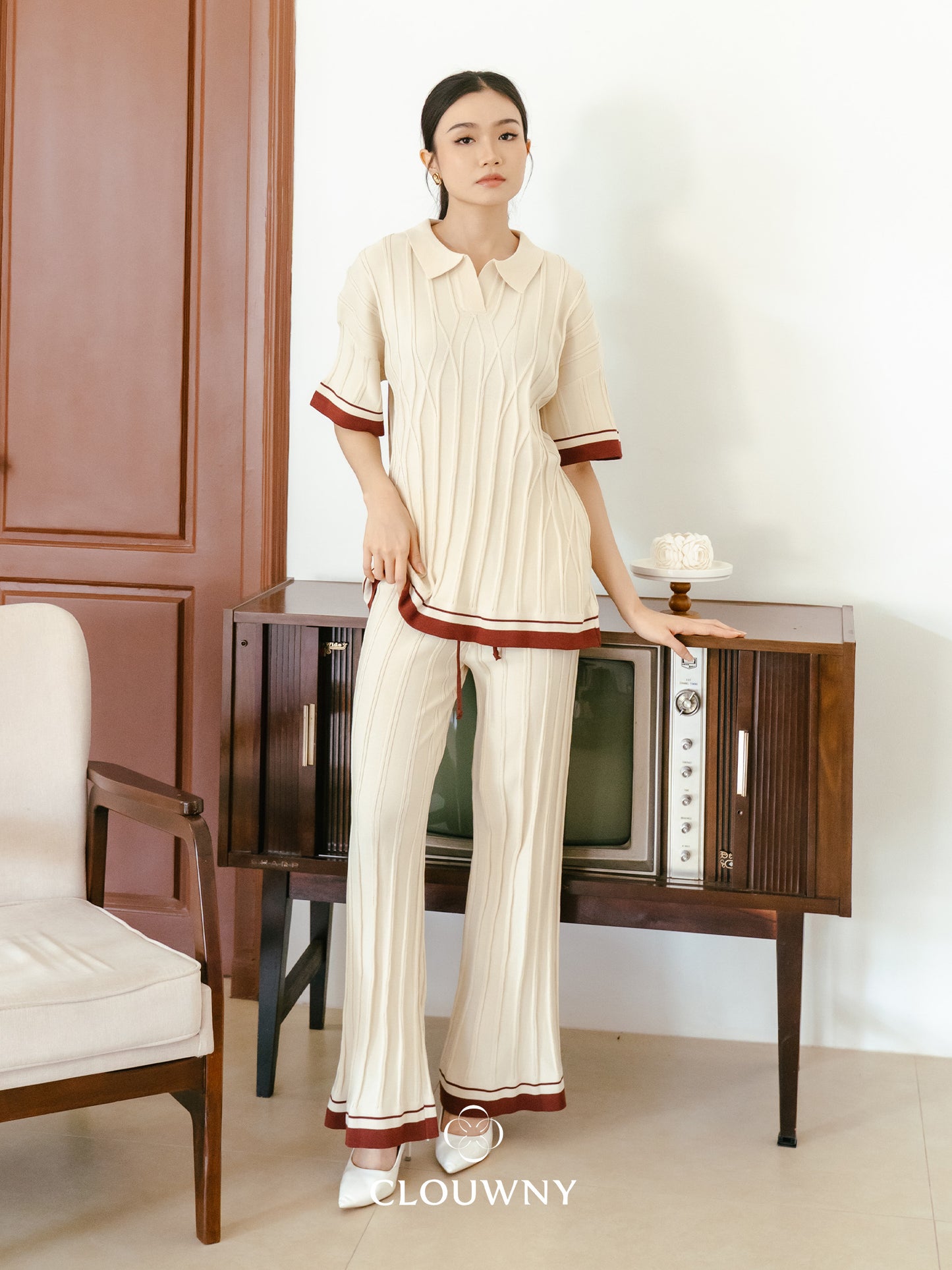 Aureli Collar Knit Set - Cream