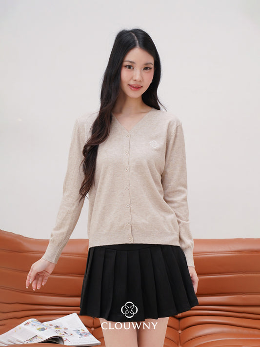 Mela Vneck Button Knit Cardigan - Khaki