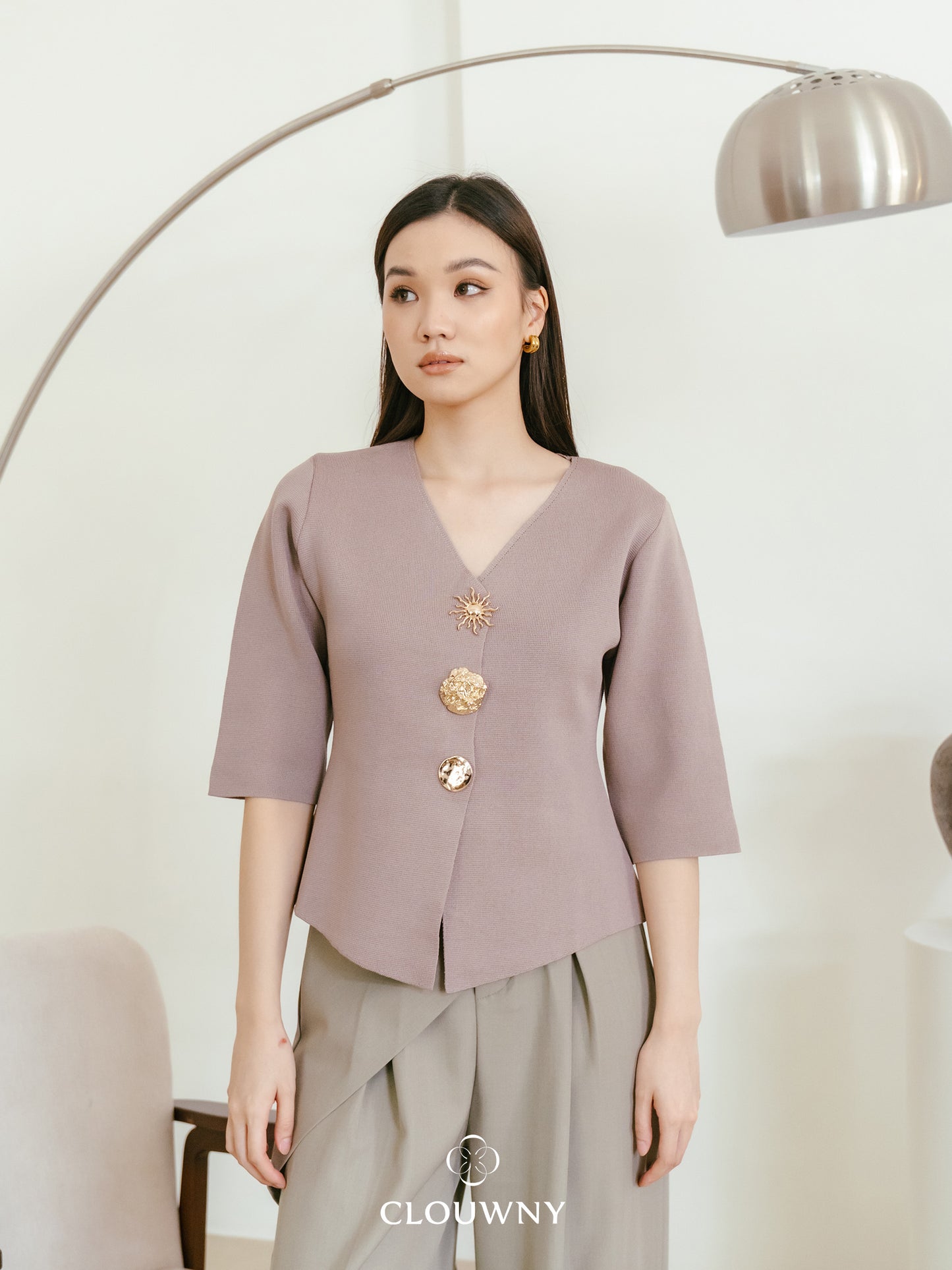 Helios Midisleeve Top - Beige