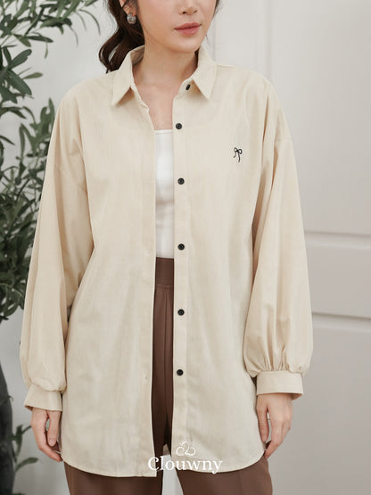 Marcia Corduroy Bow Shirt - Cream