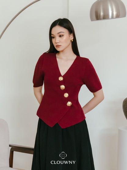 Solea Asymmetric Button Top - Maroon