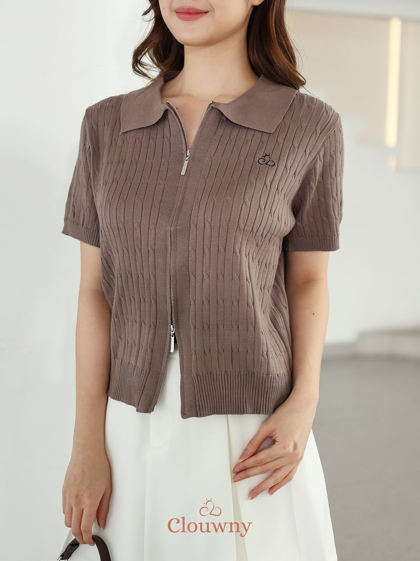 Selma Zipper Knit Top - Mocca