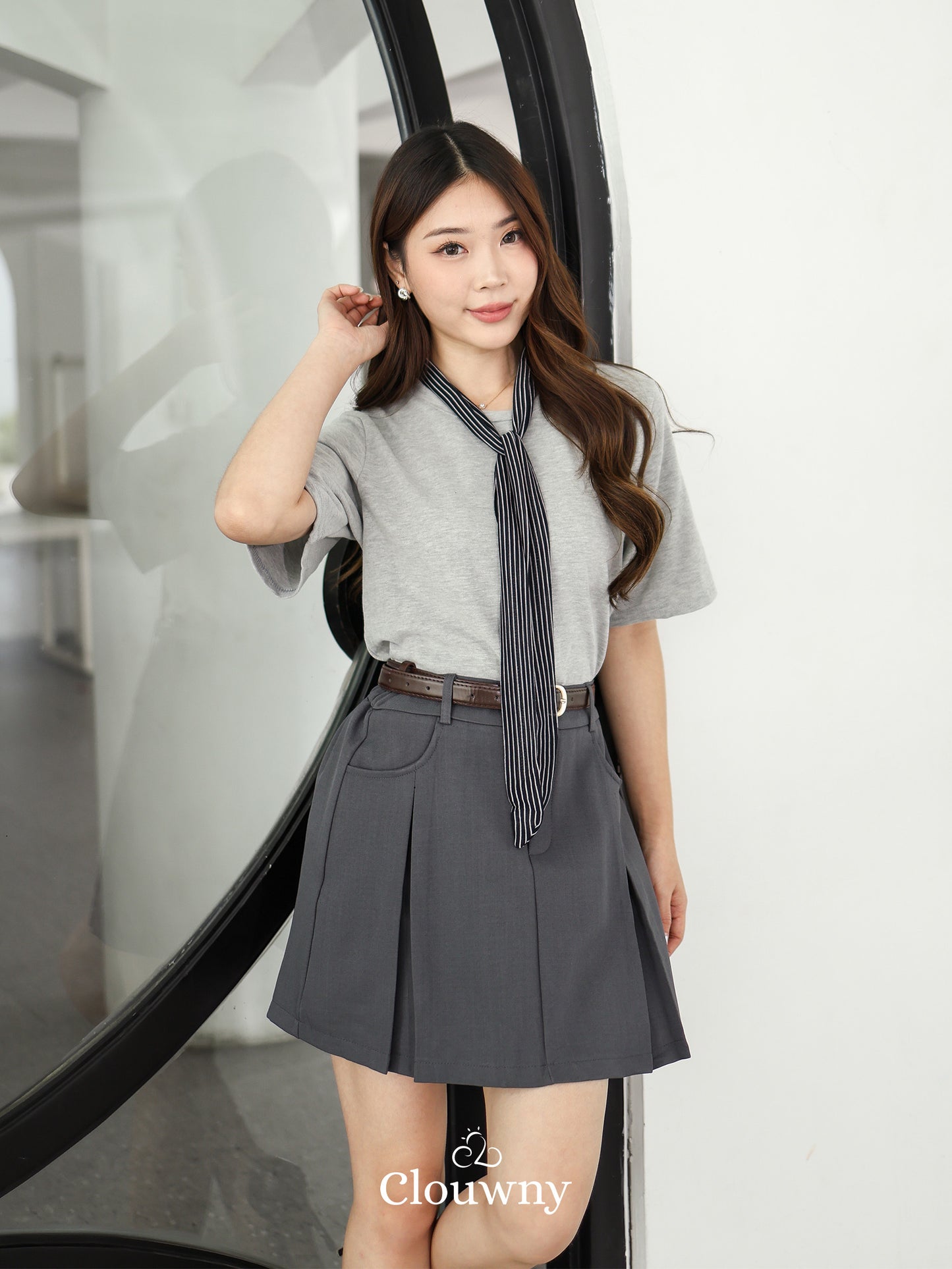 Lucas Scarf Knit Top - Grey