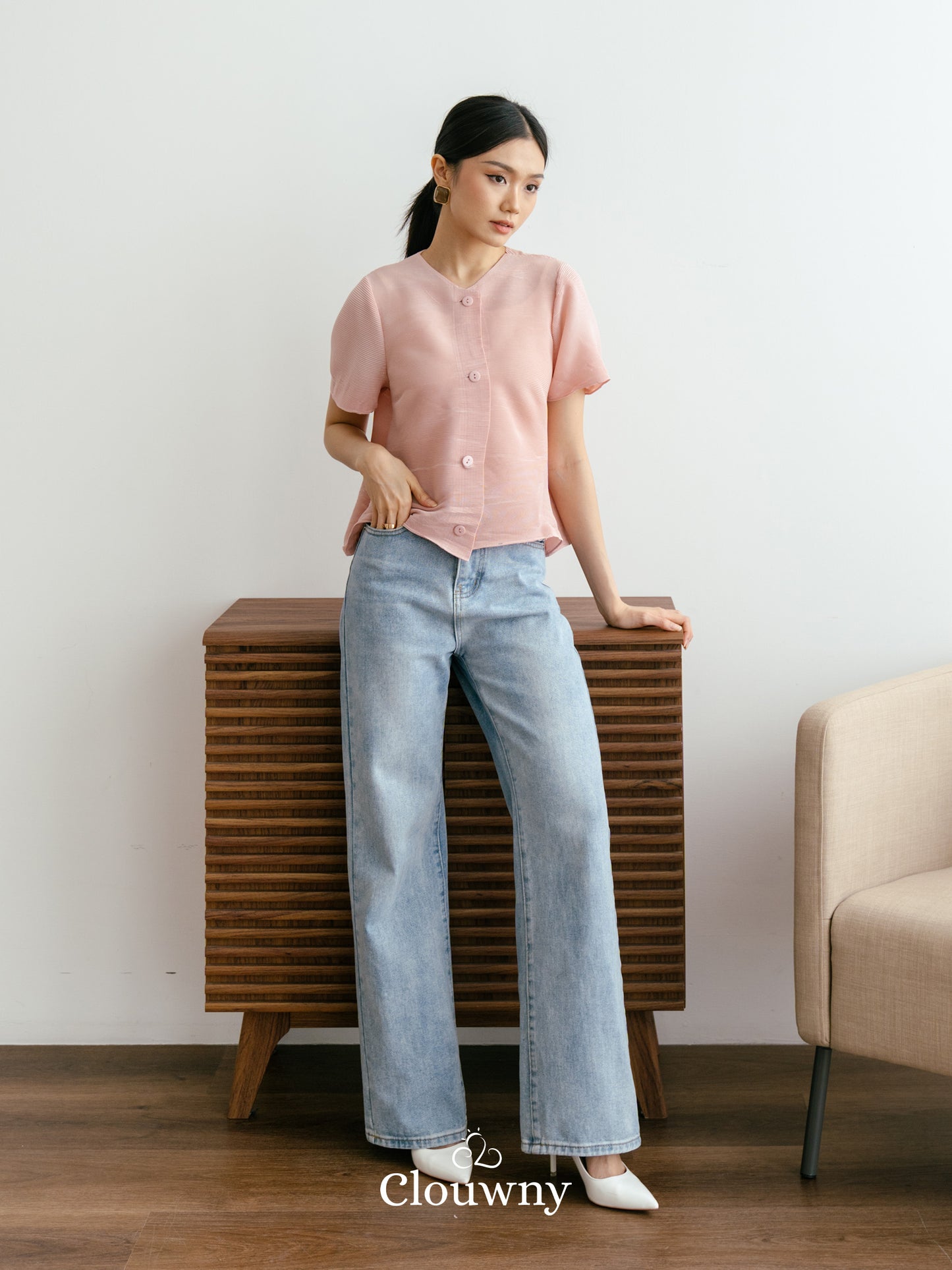 Arya Basic Pleats Top - Dusty Pink