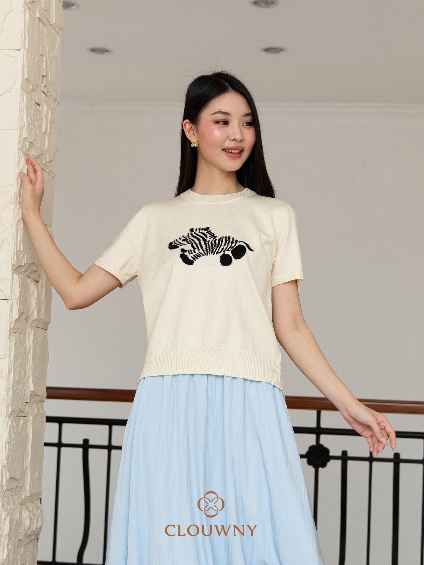Zebra Knit Top - Cream