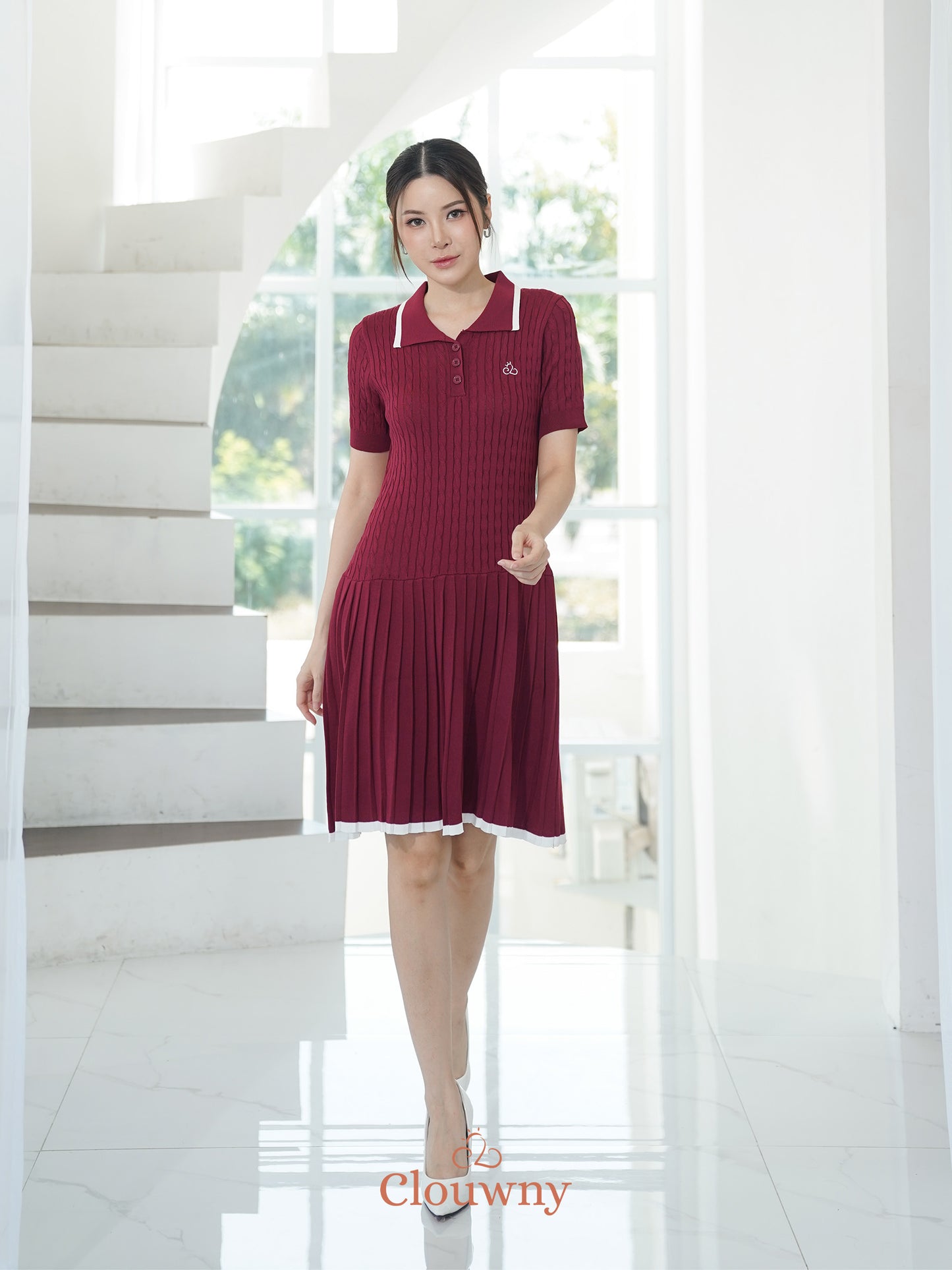 Quirk Polo Knit Dress - Maroon