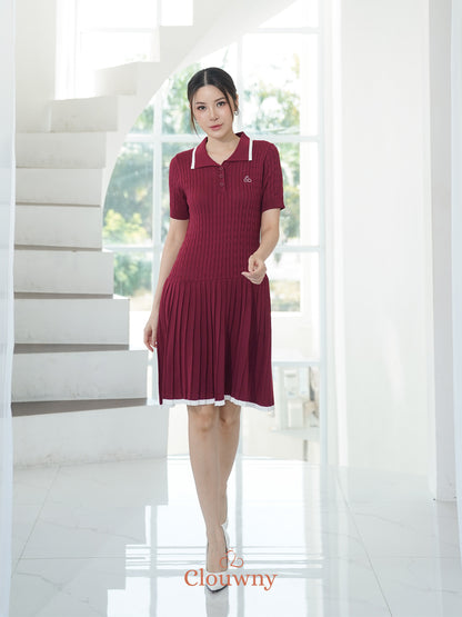Quirk Polo Knit Dress - Maroon