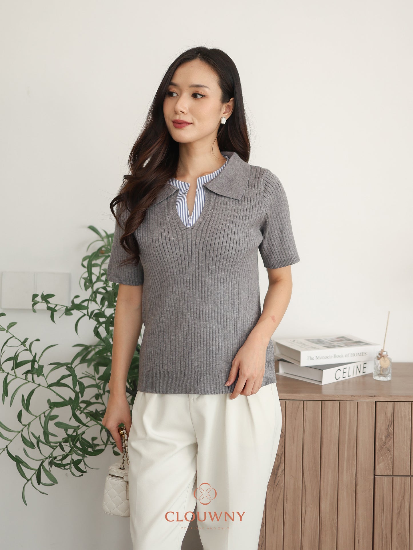 Raquel Combi Knit Top - Grey
