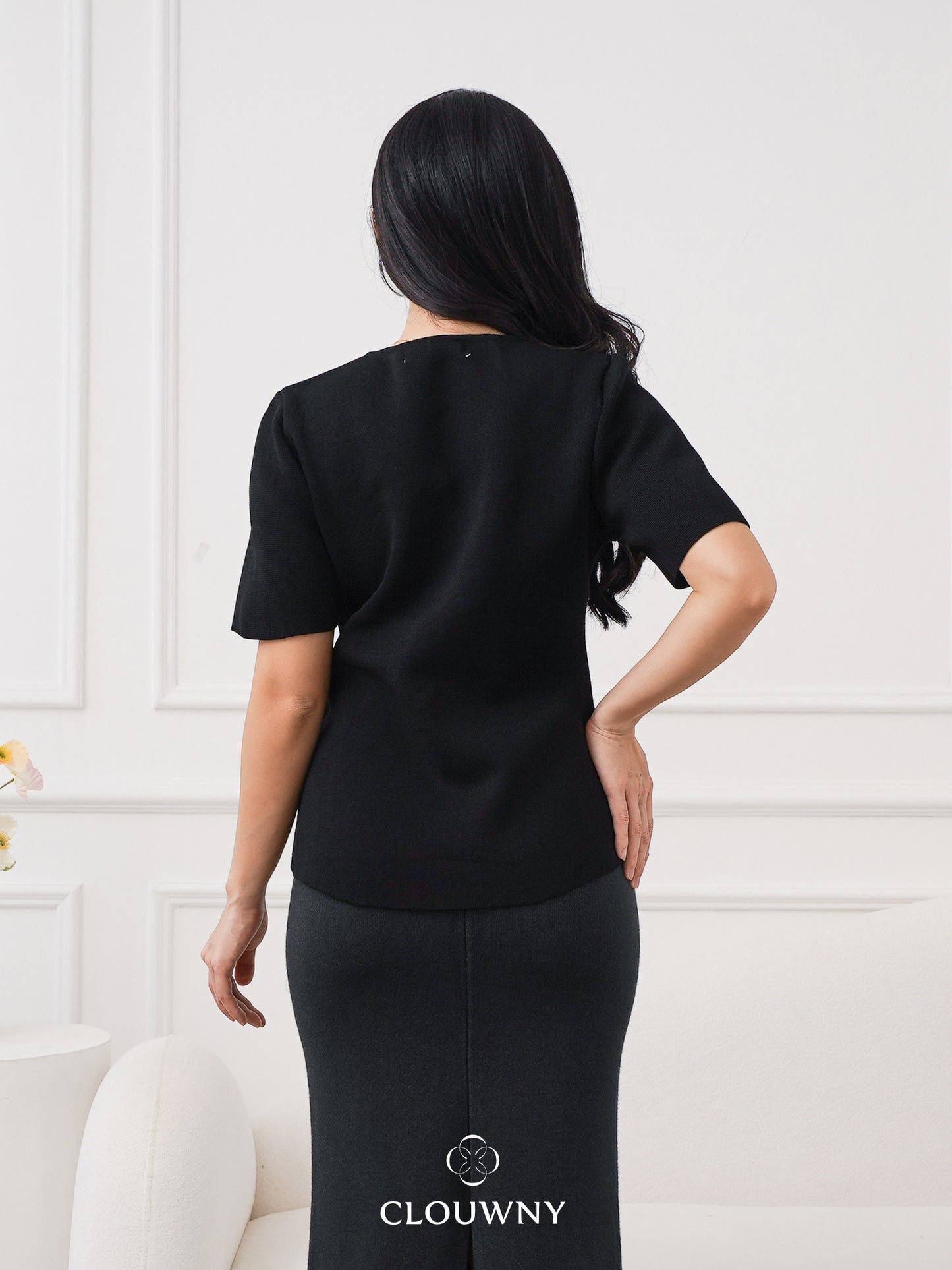 Valencia Peplum Button Top - Black