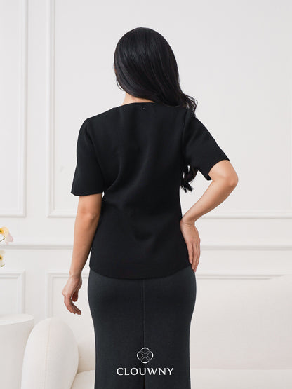 Valencia Peplum Button Top - Black