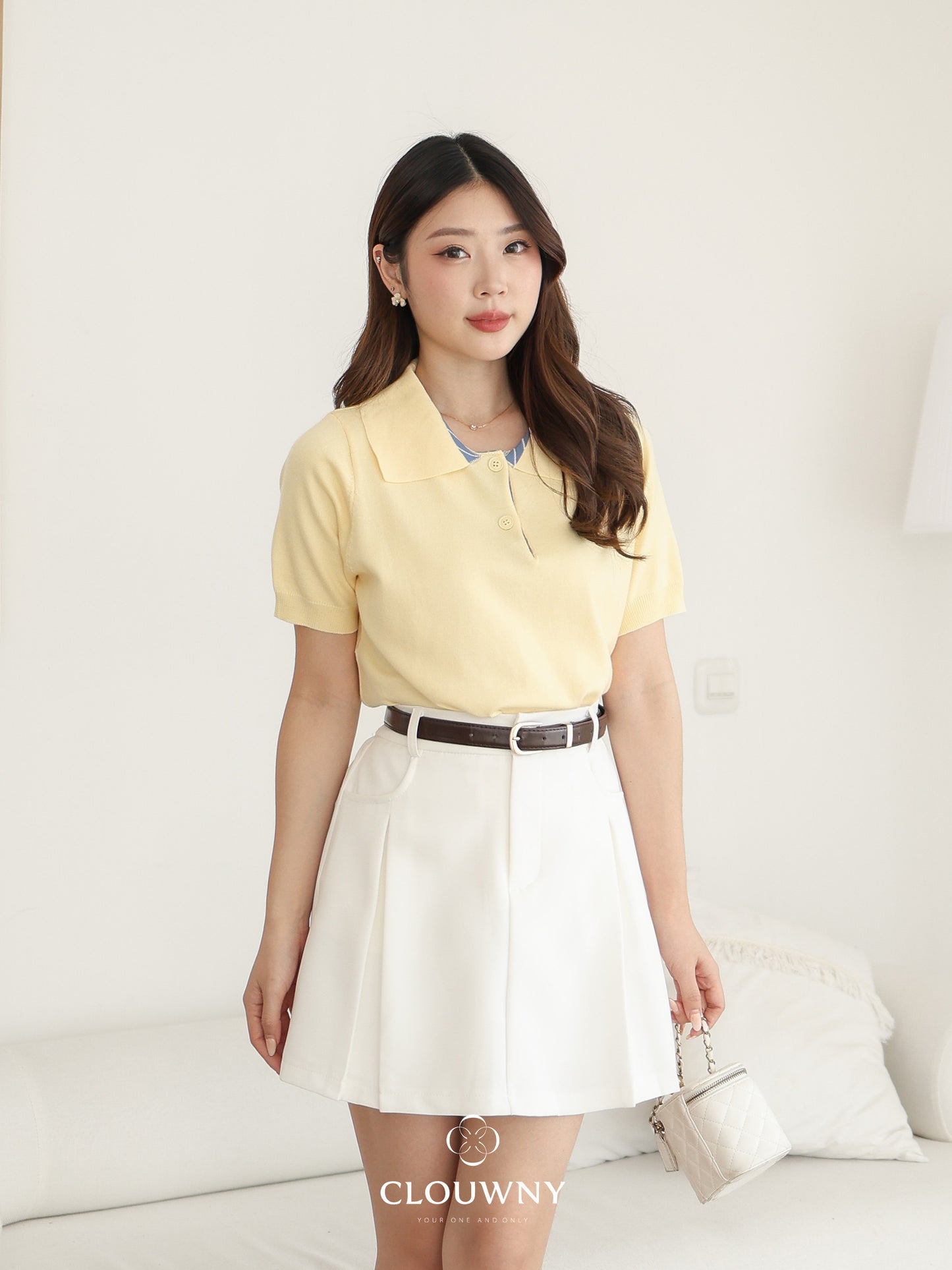 Hervia Double Button Knit Top - Yellow
