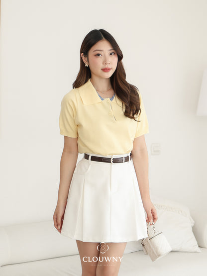 Hervia Double Button Knit Top - Yellow