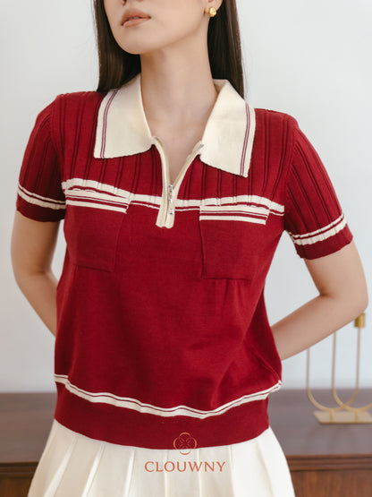 Lanna Zipper Knit Top - Maroon