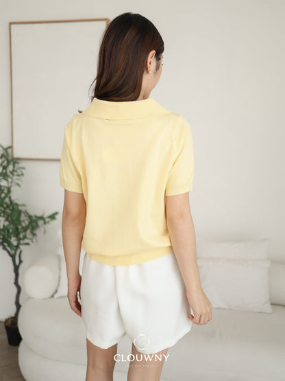 Hervia Double Button Knit Top - Yellow