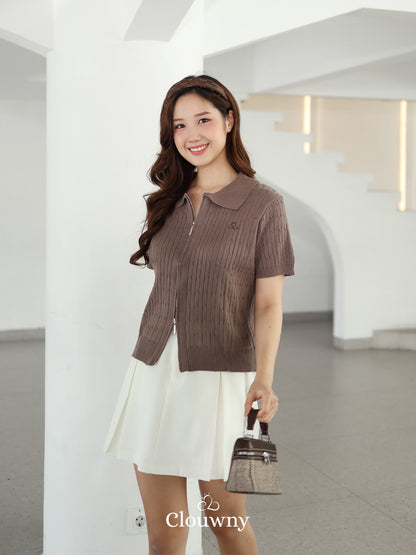 Selma Zipper Knit Top - Mocca