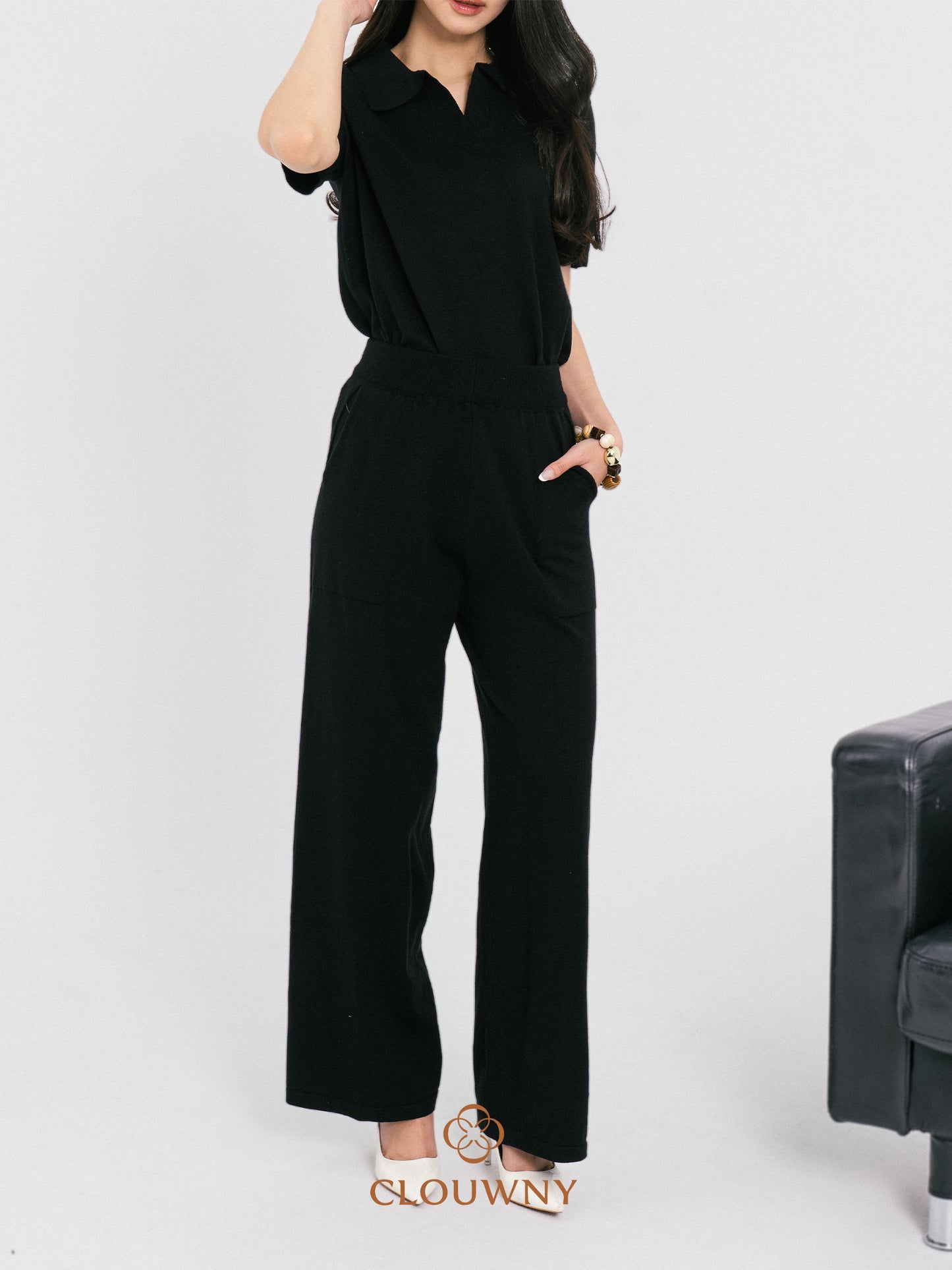 Bethani Collar Knit Set - Black