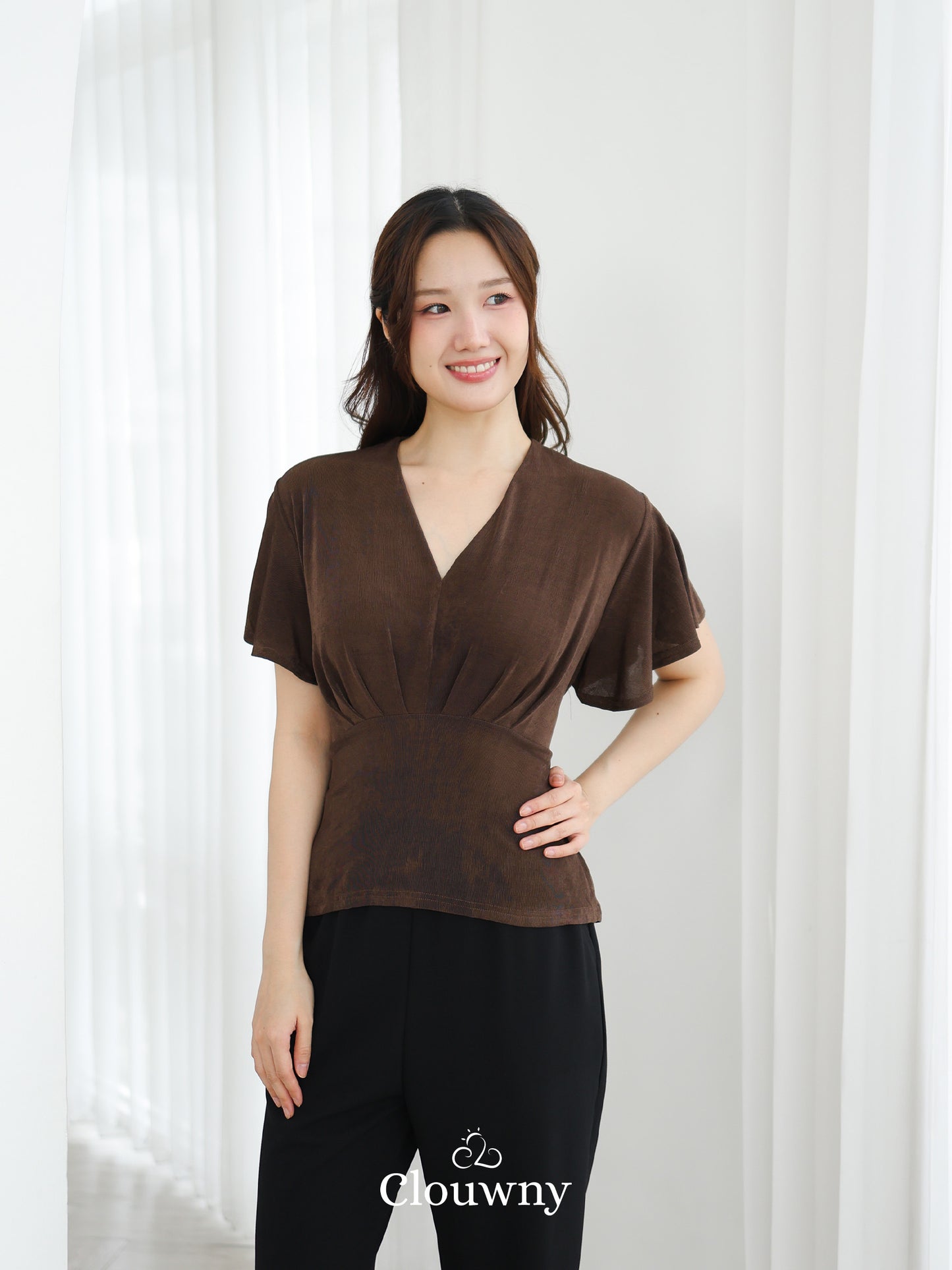 Cora Bow Knit Top - Coffee