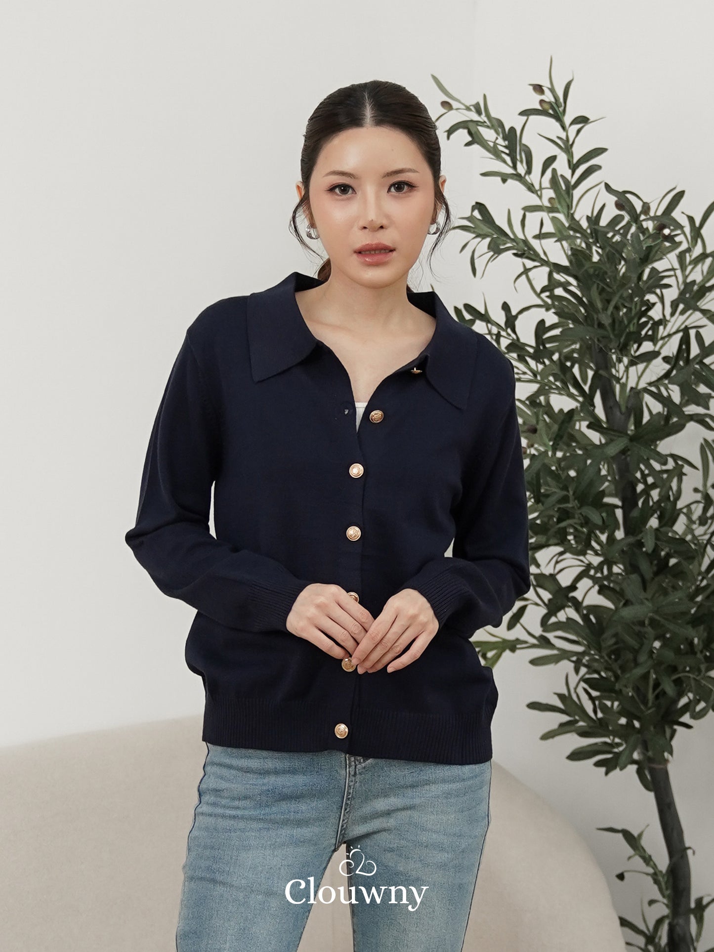 Isora Button Knit Top - Navy