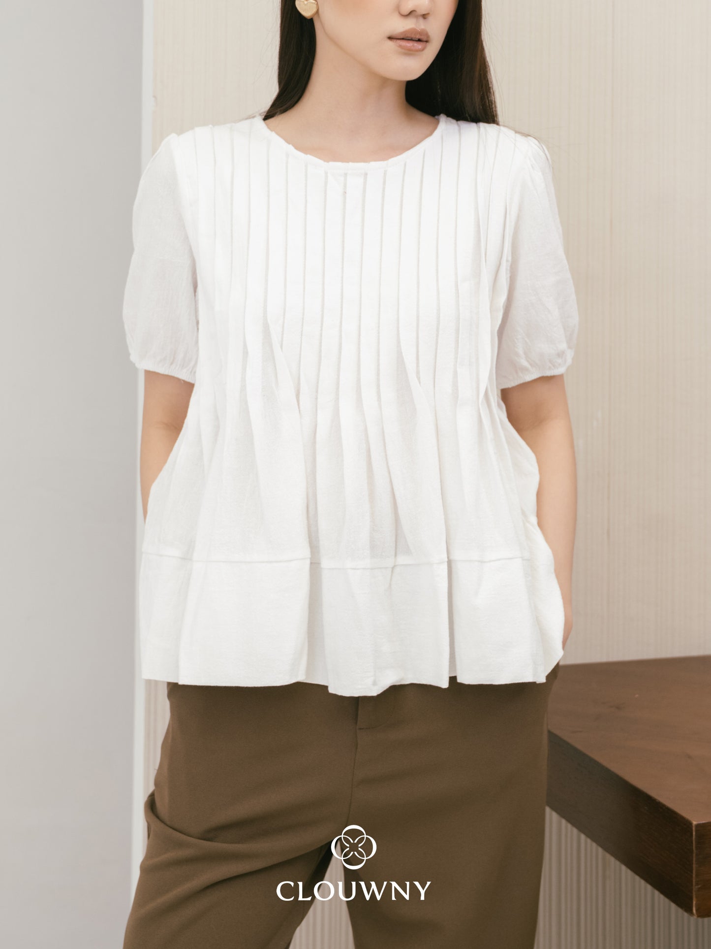 Elysia Pleated Top - White