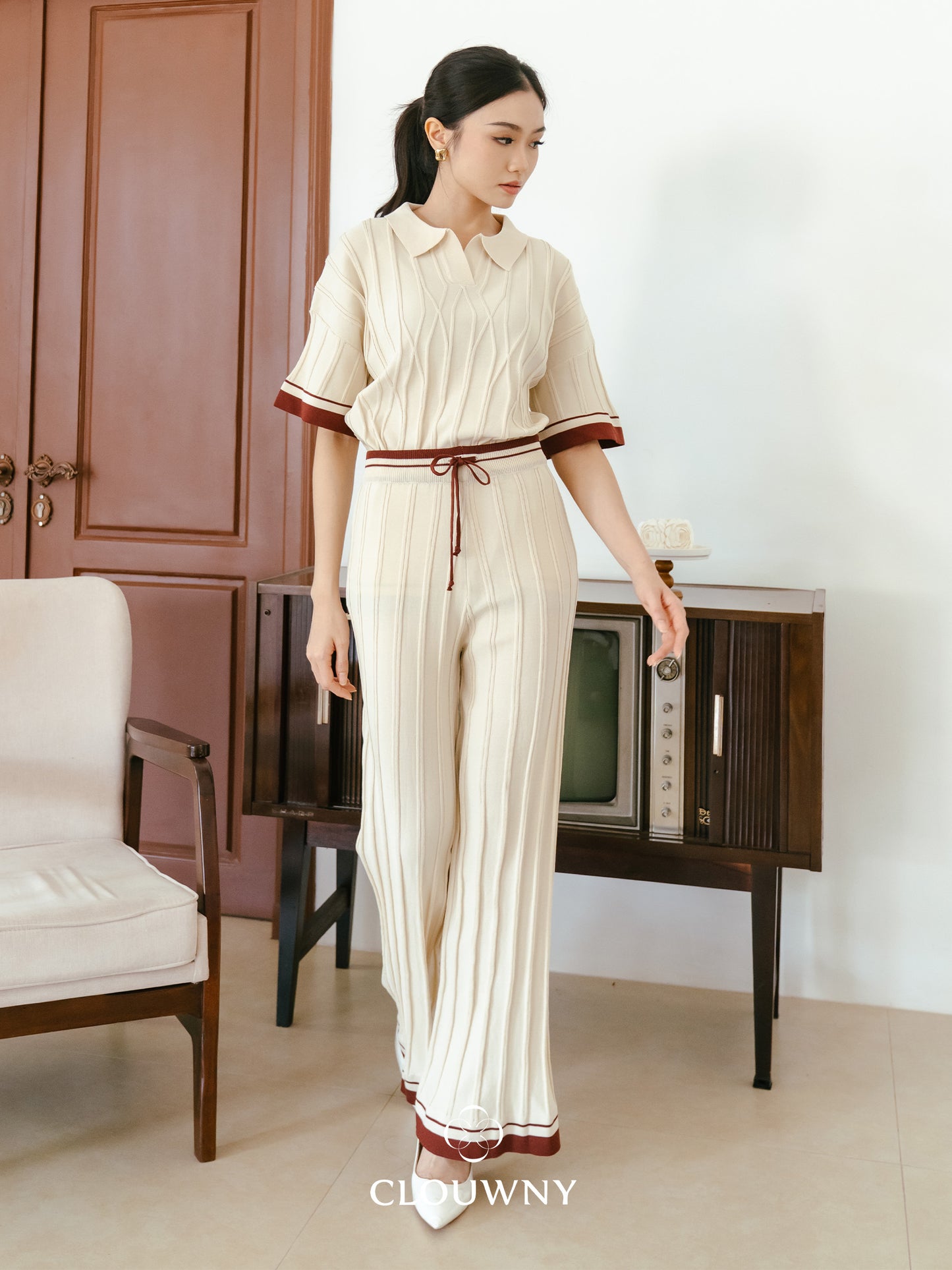 Aureli Collar Knit Set - Cream