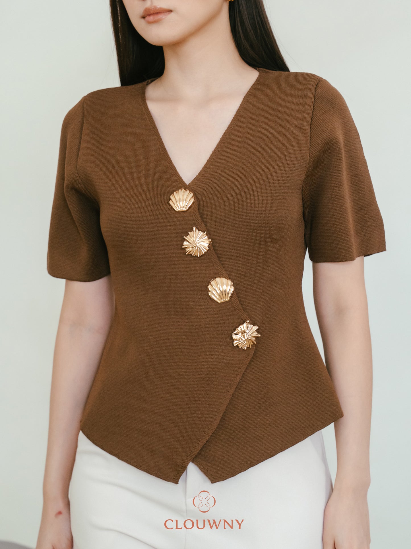 Solea Asymmetric Button Top - Mocca