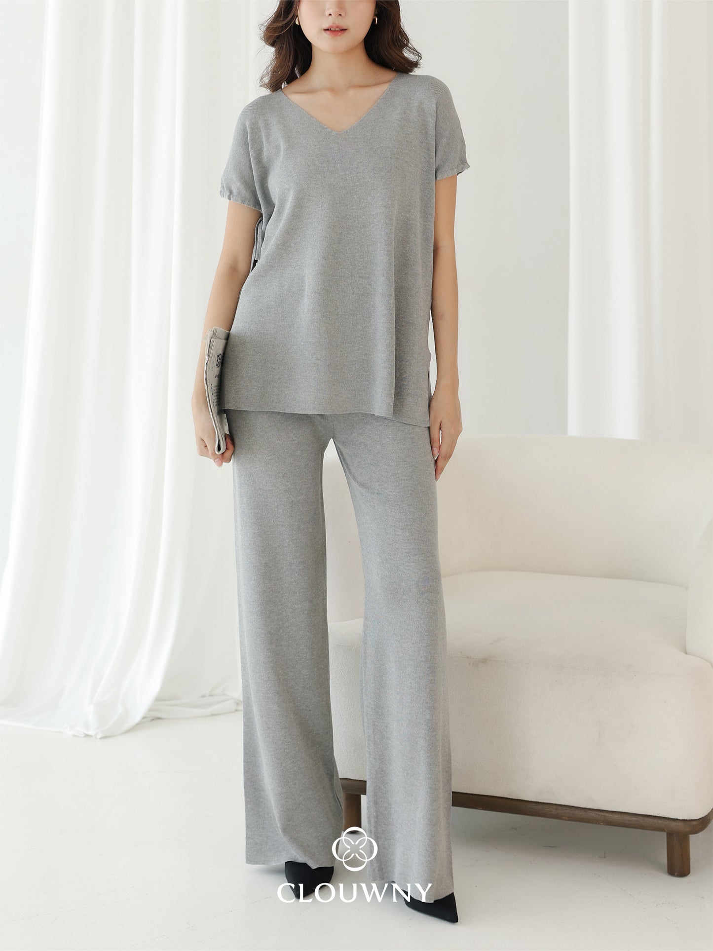 Kala Vneck Knit Set - Grey