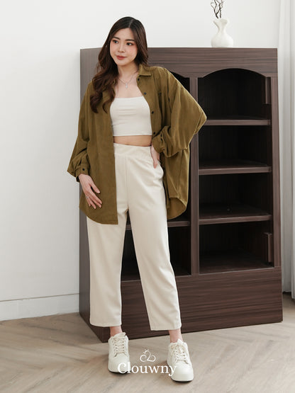 Marcia Corduroy Bow Shirt - Olive