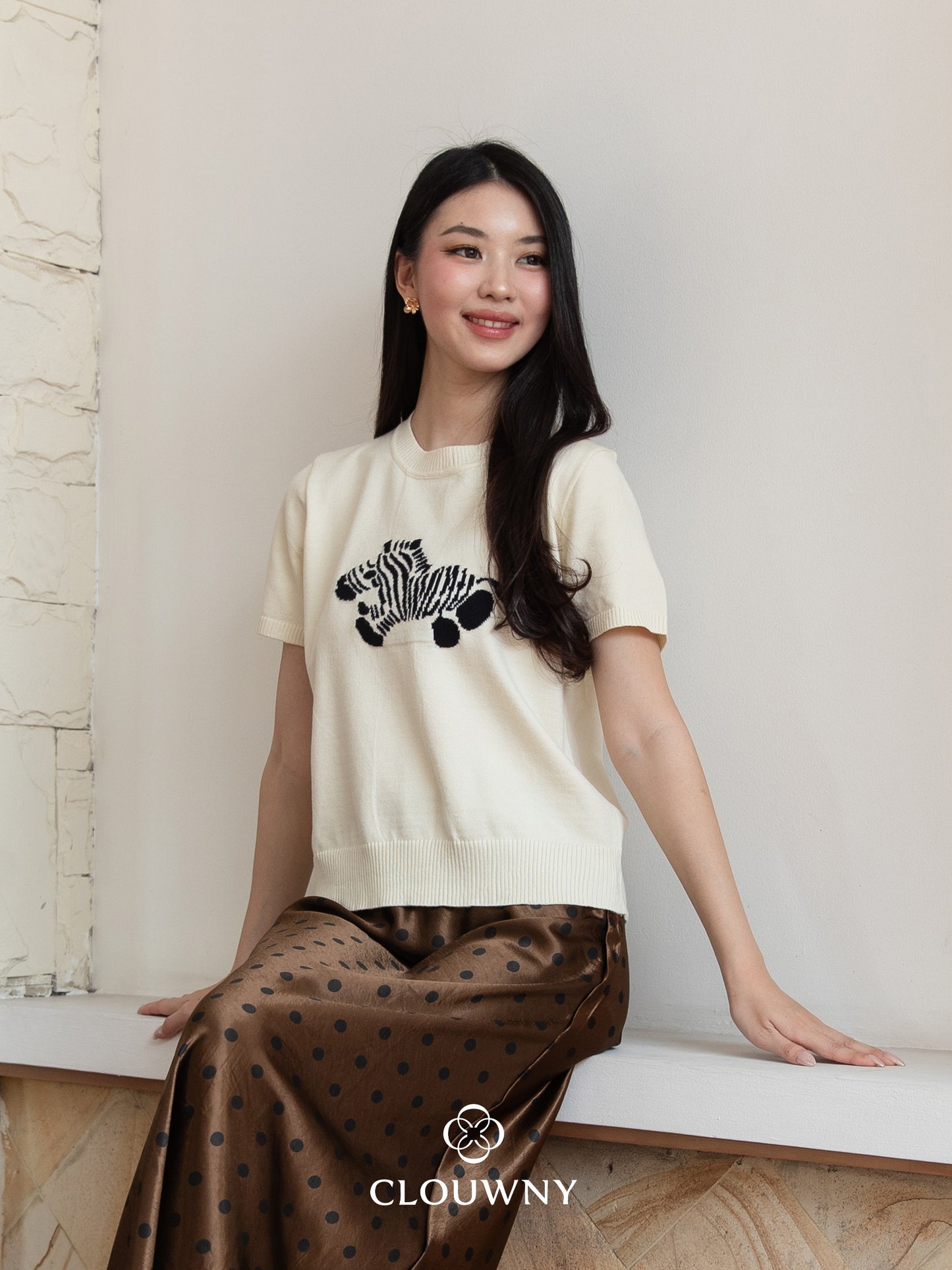 Zebra Knit Top - Cream