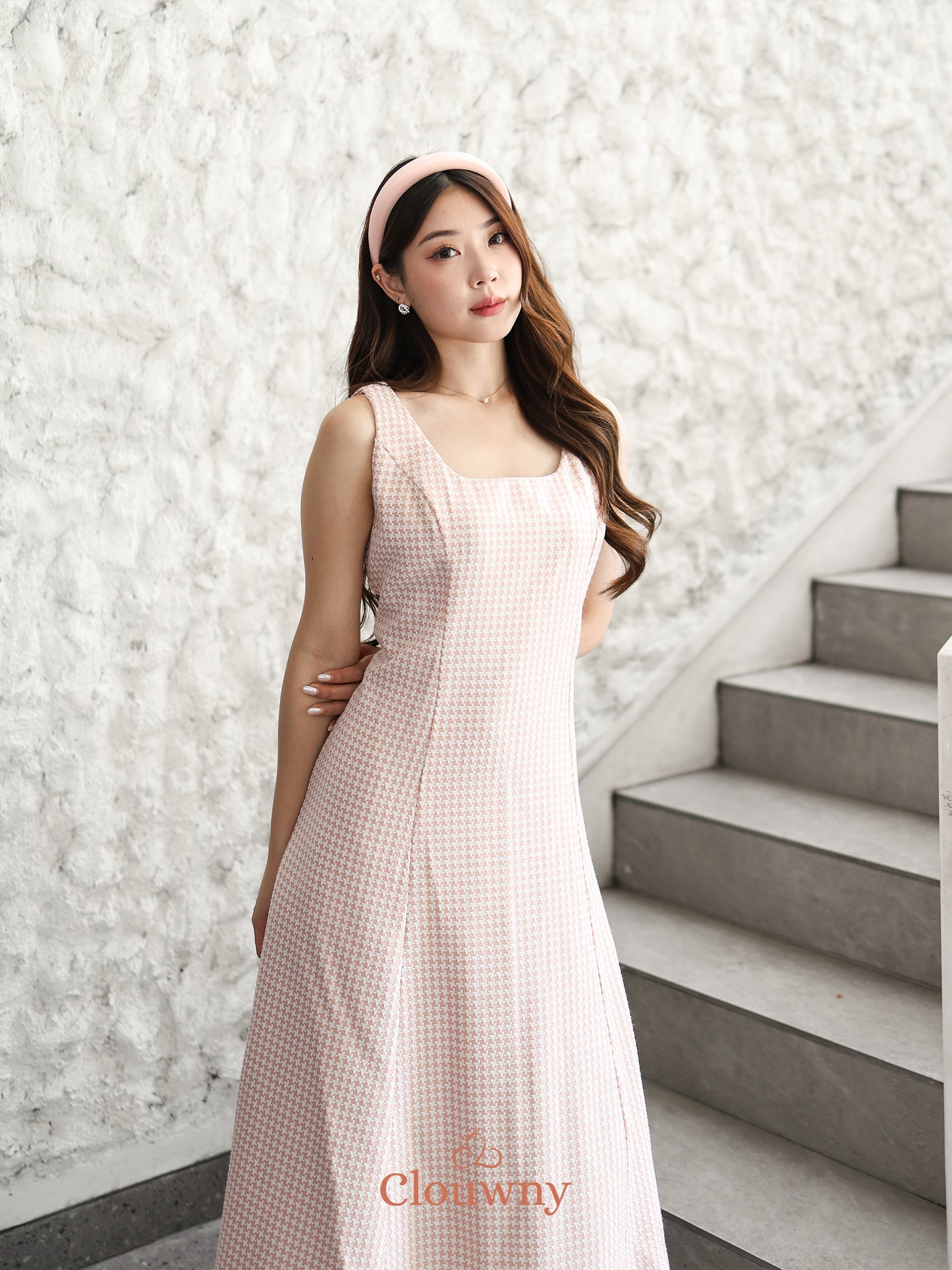 Callaia Houndstooth Dress - Pink