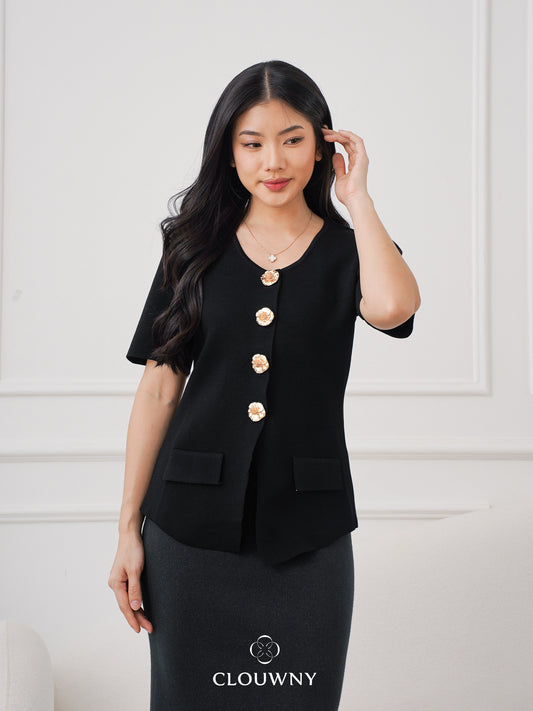 Valencia Peplum Button Top - Black