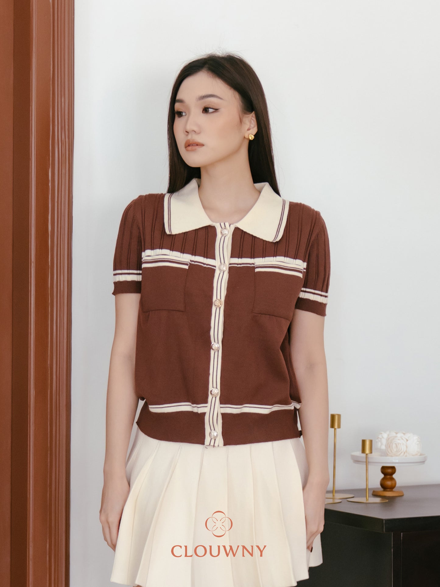 Pegi List Button Knit Top - Coffee