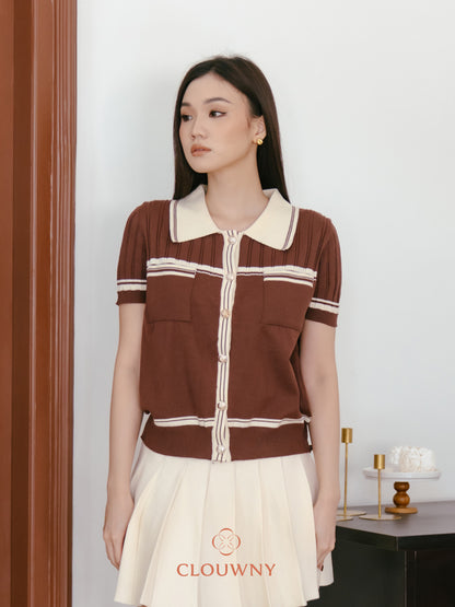 Pegi List Button Knit Top - Coffee