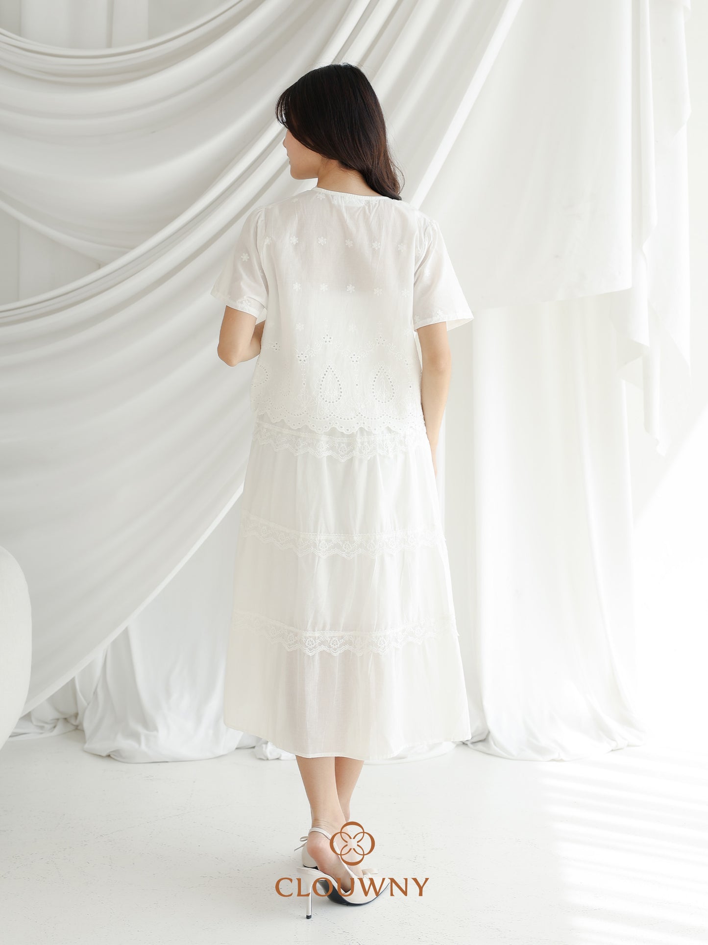 Katama Tiered Broderie Dress - White