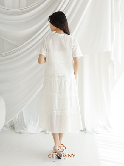 Katama Tiered Broderie Dress - White