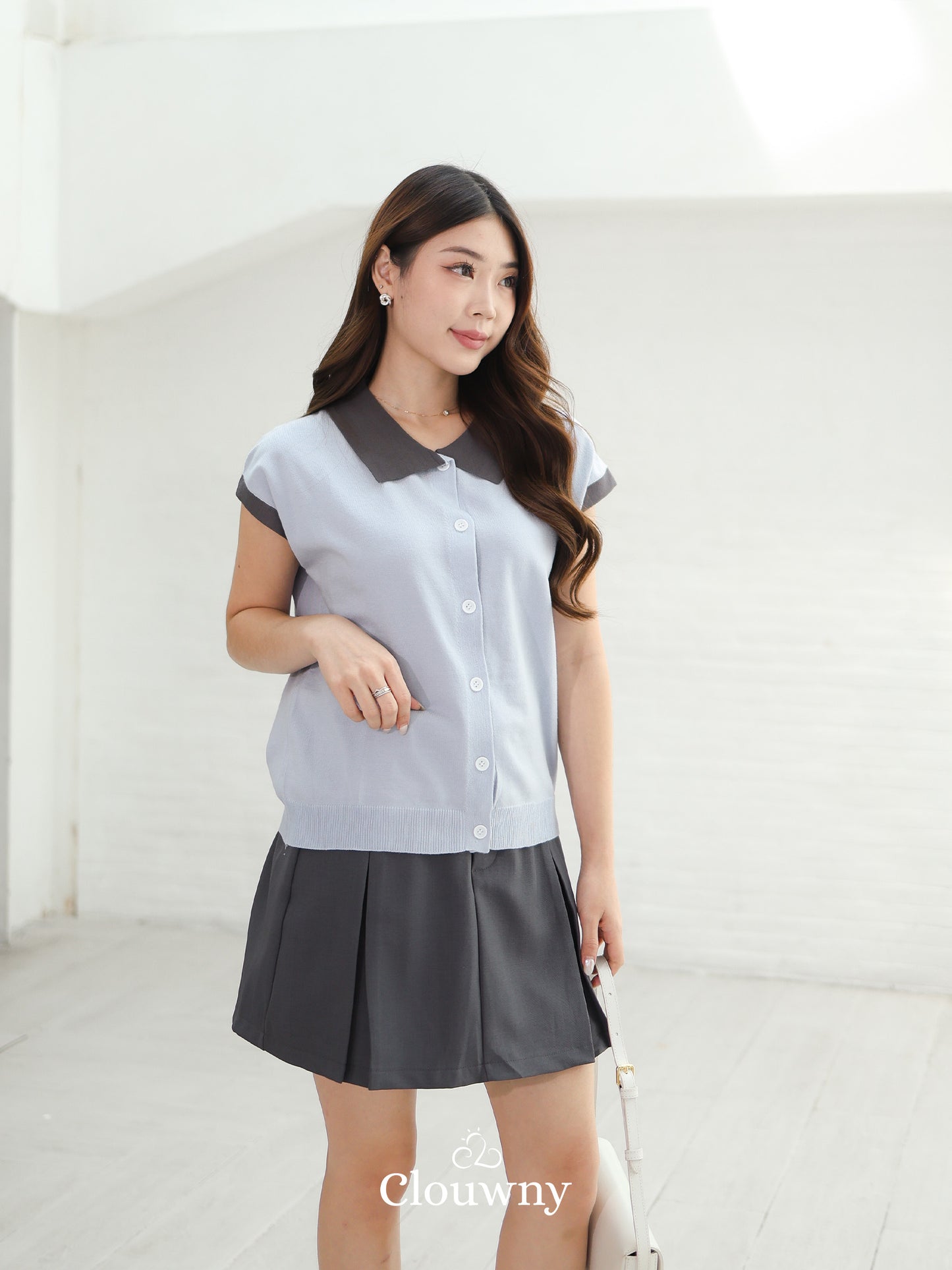 Dava Collar Knit Top - Light Blue