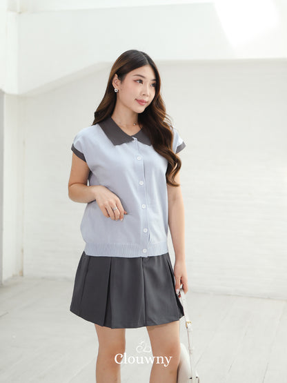 Dava Collar Knit Top - Light Blue