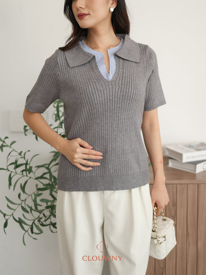 Raquel Combi Knit Top - Grey
