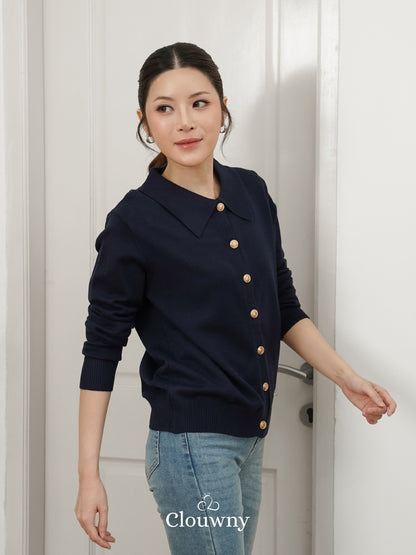Isora Button Knit Top - Navy