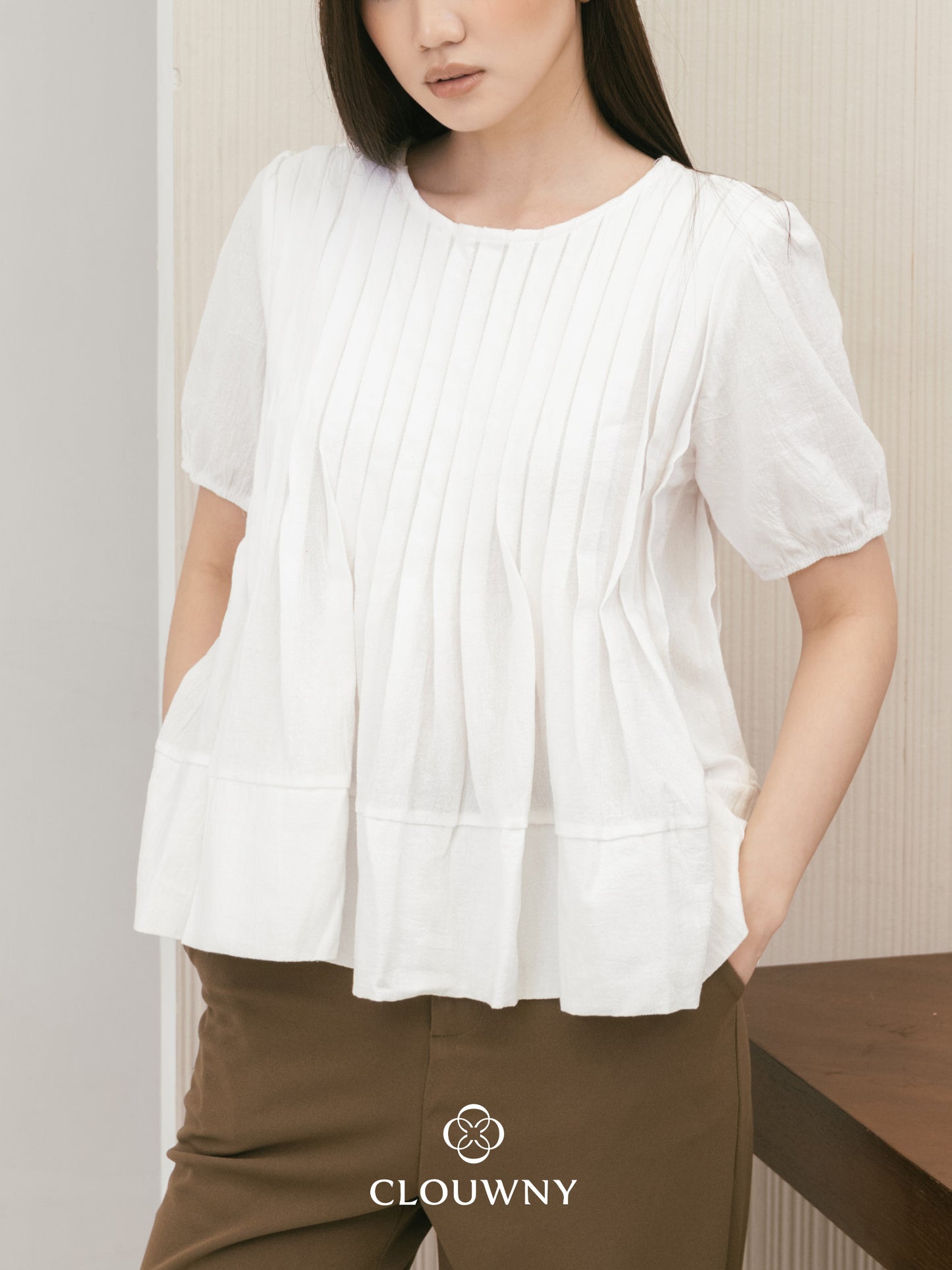 Elysia Pleated Top - White